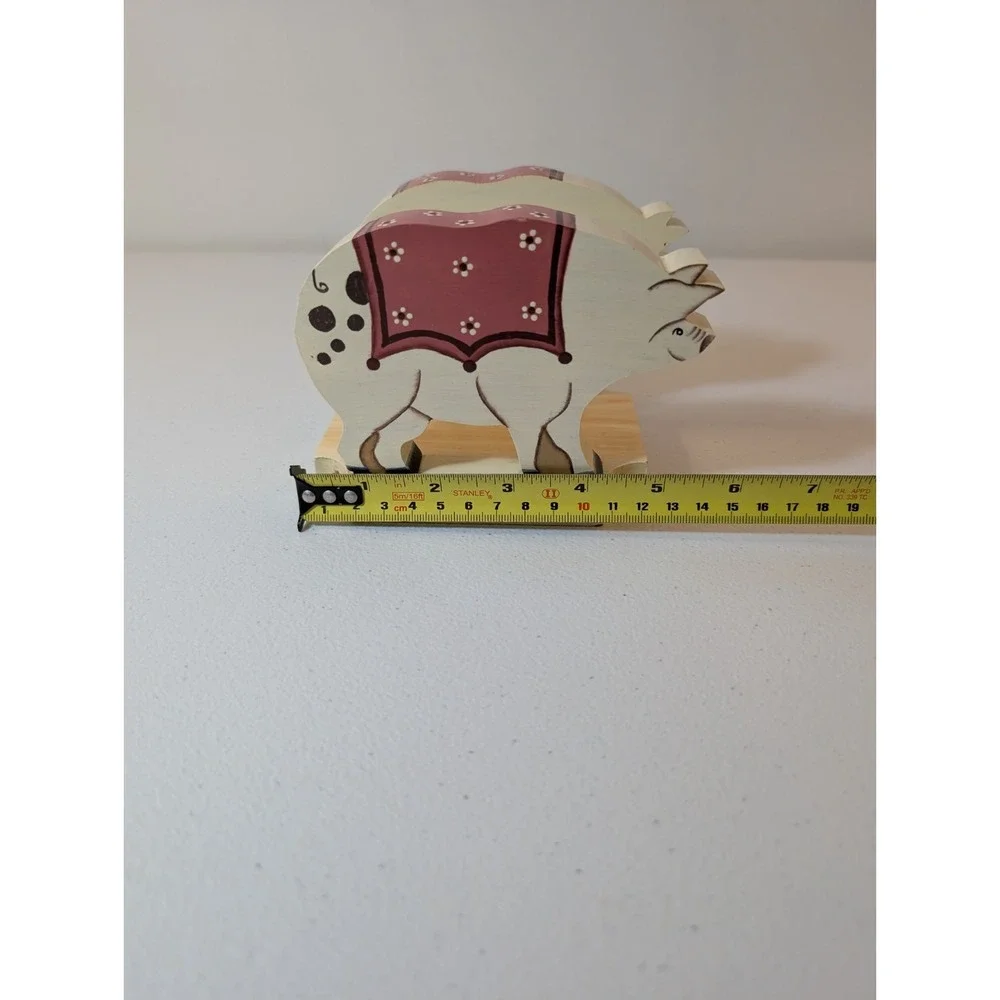 Hand Painted Wooden Pig Napkin Letter Holder Country Farmhouse Folk Art Decor